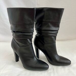 NINA EUC Pull On Faux Leather Slouchy Heeled Boots Mid Calf Black Size 8